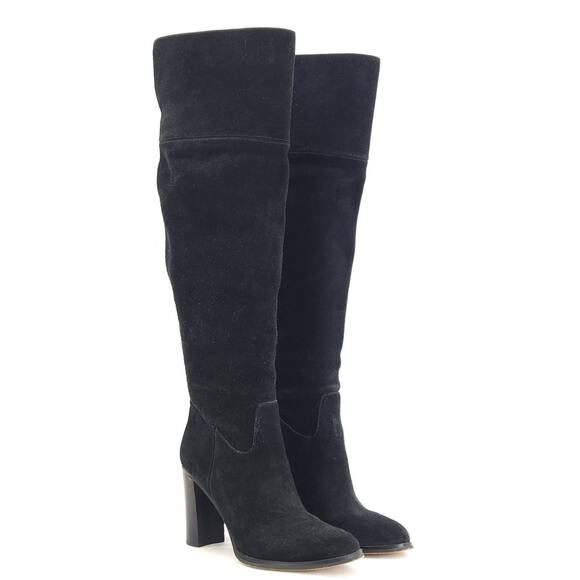 Michael Kors Regina Over the Knee Boot 7.5M Black Suede Block Heel Pull On 3.5"H - Picture 3 of 9
